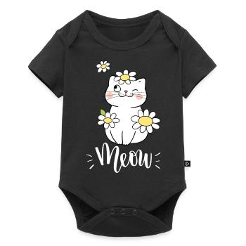 Chat mignon kawaii drôle avec des tournesols disant miaulement - Body à manches courtes Premium Bébé - noir - Devant
