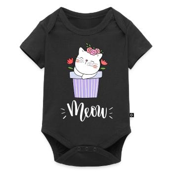 Chat mignon Kawaii drôle avec des fleurs disant miaulement - Body à manches courtes Premium Bébé - noir - Devant