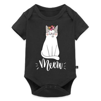 Chat mignon Kawaii drôle avec des fleurs disant miaulement - Body à manches courtes Premium Bébé - noir - Devant