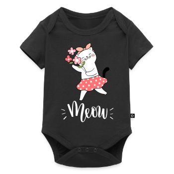 Chat mignon Kawaii drôle avec des fleurs disant miaulement - Body à manches courtes Premium Bébé - noir - Devant