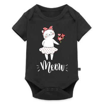 Chat mignon Kawaii drôle avec des fleurs disant miaulement - Body à manches courtes Premium Bébé - noir - Devant