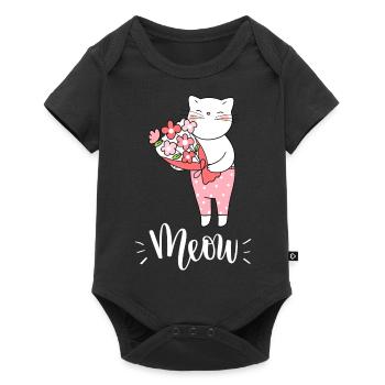 Chat mignon Kawaii drôle avec des fleurs disant miaulement - Body à manches courtes Premium Bébé - noir - Devant