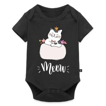 Chat mignon Kawaii drôle avec des fleurs disant miaulement - Body à manches courtes Premium Bébé - noir - Devant