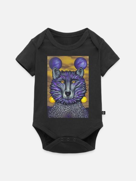 Wolf mit Mond - Baby Premium Kurzarmbody - Schwarz
