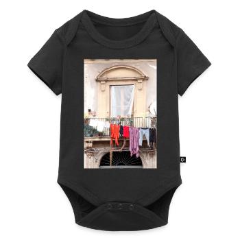 Fenster mit Wäscheleine - Baby Premium Kurzarmbody - Schwarz - Vorne