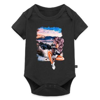Girl on the Beach Summer Illustration - Baby Premium short-sleeve bodysuit - black - Front