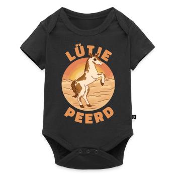 Lütje Peerd Plattdeutsch kleines Pferd - Baby Premium Kurzarmbody - Schwarz - Vorne