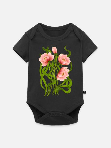 Blumen - Baby Premium Kurzarmbody - Schwarz