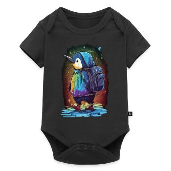 Pinguin auf dem Weg zur Schule - Baby Premium Kurzarmbody - Schwarz - Vorne