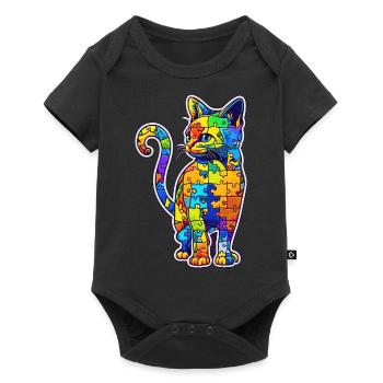 Soutien sensibilisation à l'autisme chat coloré - Body à manches courtes Premium Bébé - noir - Devant
