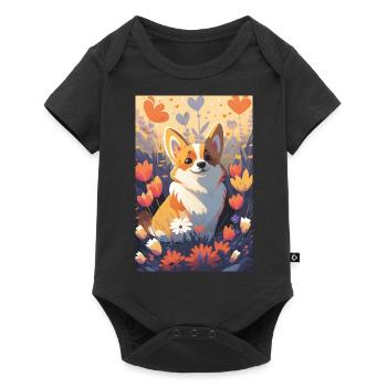 Happy Corgi in colored flowers - Baby Premium short-sleeve bodysuit - black - Front