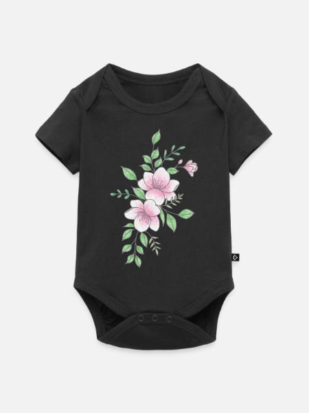 Weiße rosa Blume - Baby Premium Kurzarmbody - Schwarz