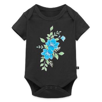 Blue and white flower - Baby Premium short-sleeve bodysuit - black - Front
