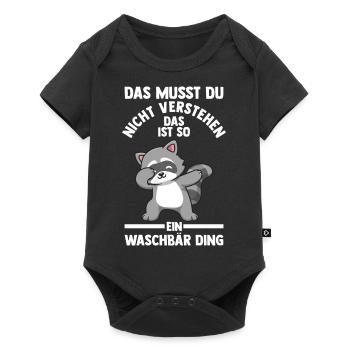 Tiermotiv Waschbär - Baby Premium Kurzarmbody - Schwarz - Vorne