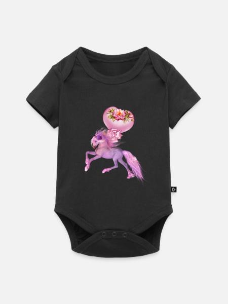 Wunderschönes Fantasy-Fohlen mit Herzen. - Baby Premium Kurzarmbody - Schwarz