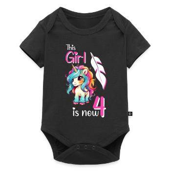 Unicorn Birthday 4 years - Baby Premium short-sleeve bodysuit - black - Front