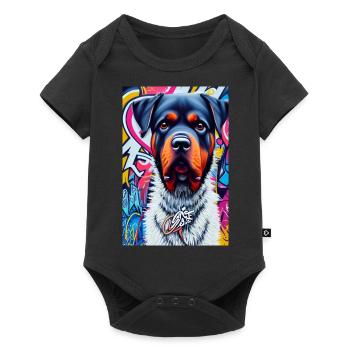 Chien rottweiler en manteau de fourrure devant les graffitis |Pop Art - Body à manches courtes Premium Bébé - noir - Devant