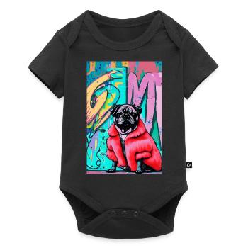 Pop-Art | Süßer Mops im roten Pelzmantel - Baby Premium Kurzarmbody - Schwarz - Vorne