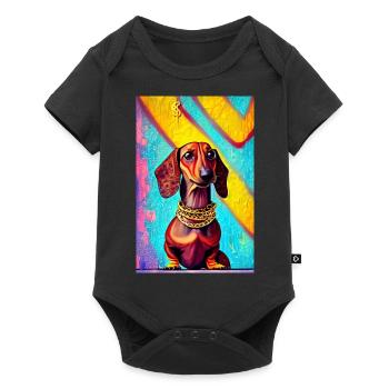 Modern Pop Art Print | Dachshund with Graffiti Colorful - Baby Premium short-sleeve bodysuit - black - Front