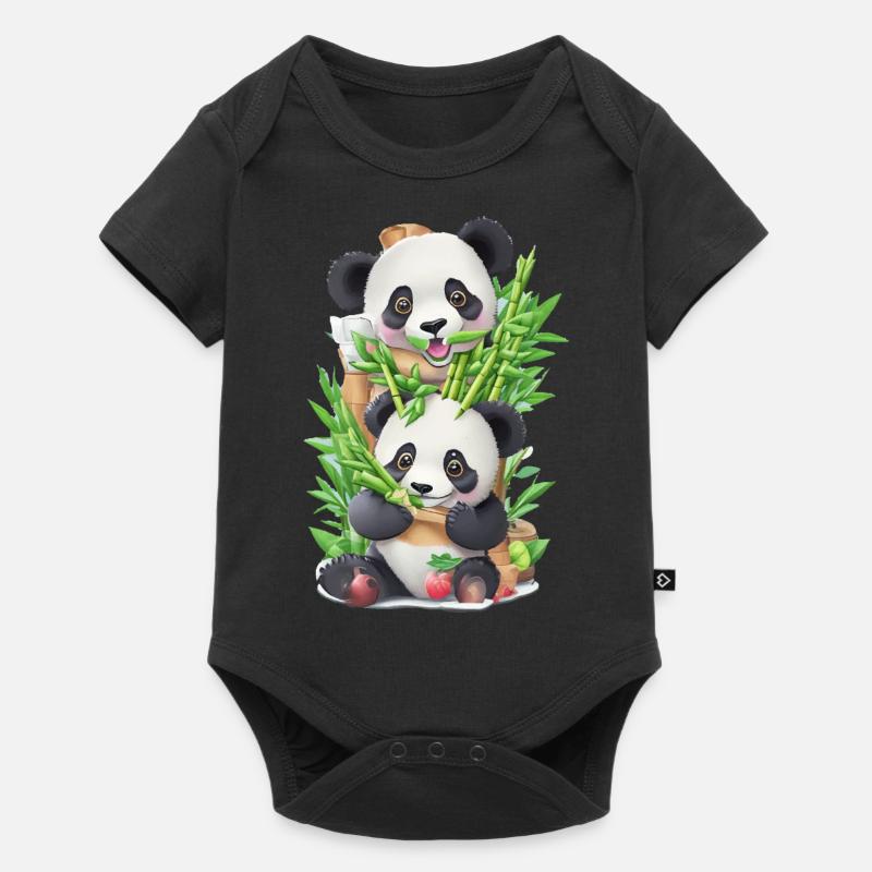 Panda Bär ißt Bambus - Baby Premium Kurzarmbody - Schwarz