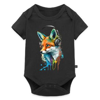 Renard écoutant de la musique avec des écouteurs - Body à manches courtes Premium Bébé - noir - Devant
