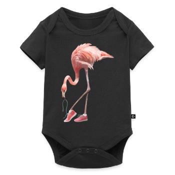 Flamingo und rosa Schuhe - Baby Premium Kurzarmbody - Schwarz - Vorne
