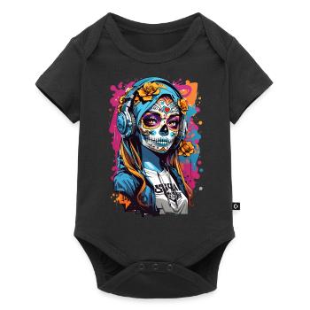 Fille crâne avec des écouteurs - Body à manches courtes Premium Bébé - noir - Devant