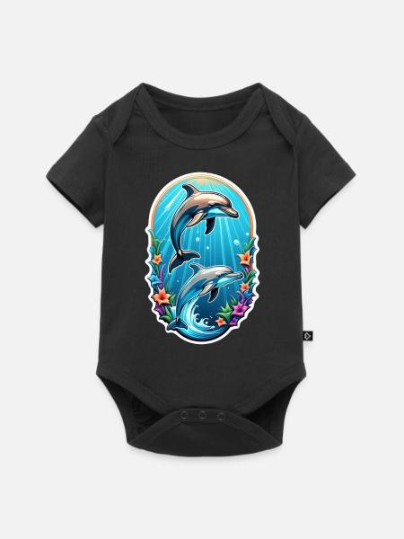 Delfin & Ozean - Baby Premium Kurzarmbody - Schwarz
