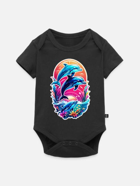 Delfin und Ozean - Baby Premium Kurzarmbody - Schwarz