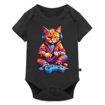 Drôle Rétro Gaming Cat Nerd Gamer Design - Body à manches courtes Premium Bébé - noir - Devant