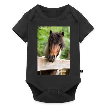 lustiges Pony Pepper Schecke vom Regenbogenhof - Baby Premium Kurzarmbody - Schwarz - Vorne