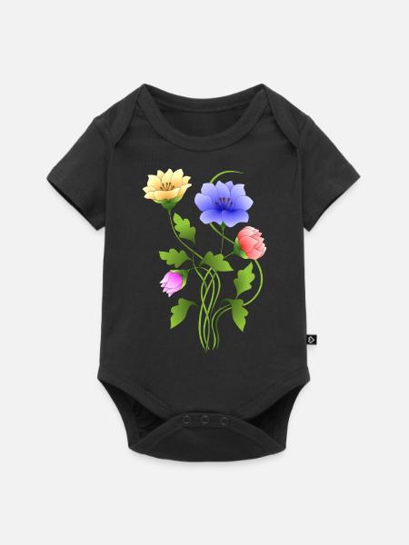 Blumen - Baby Premium Kurzarmbody - Schwarz