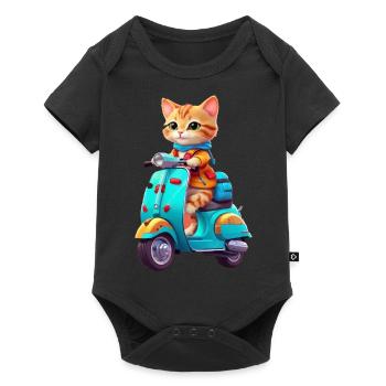 Cat Rides Scooter - Baby Premium short-sleeve bodysuit - black - Front