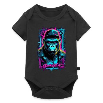 Gorilla with Gold Chain - Baby Premium short-sleeve bodysuit - black - Front