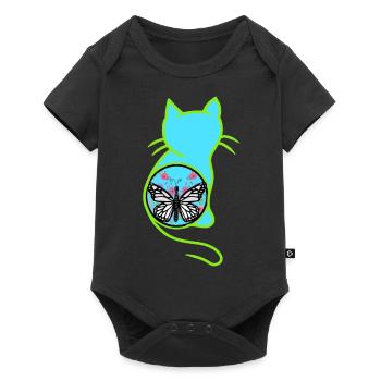 Vintage rétro printemps chat papillon des années 80 - Body à manches courtes Premium Bébé - noir - Devant