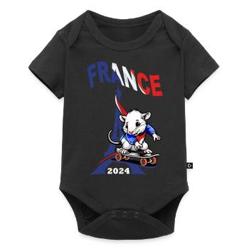 JEUX FRANCE A PARIS EN 2024 - HUMOUR RAT SKATE - Body à manches courtes Premium Bébé - noir - Devant