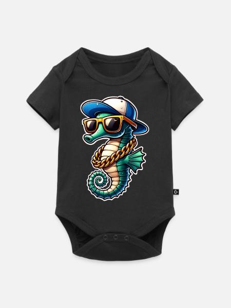 Seepferd Seepferdchen - Baby Premium Kurzarmbody - Schwarz