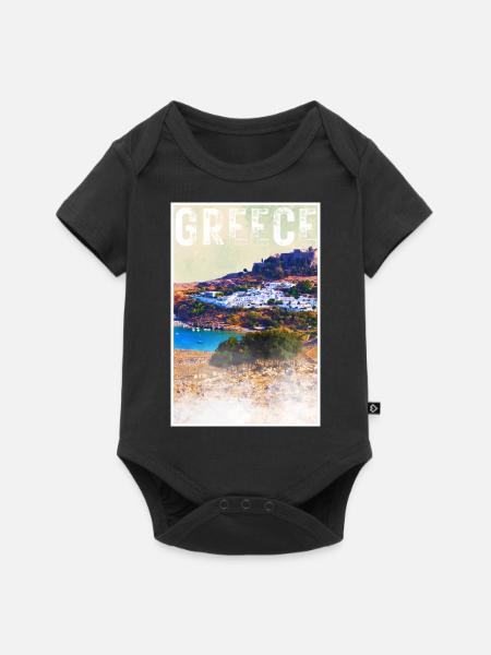 Greece Vintage Reiseposter mit der Stadt Lindos - Baby Premium Kurzarmbody - Schwarz