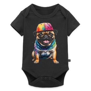 Carlin Snapback Cap Chien Coloré Drôle Design Imprimer - Body à manches courtes Premium Bébé - noir - Devant