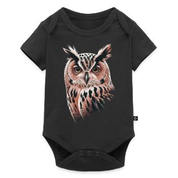 Niedliche Eule Vogel Federn Blumen Muster - Baby Premium Kurzarmbody - Schwarz - Vorne