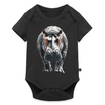 Nilpferd - Baby Premium Kurzarmbody - Schwarz - Vorne