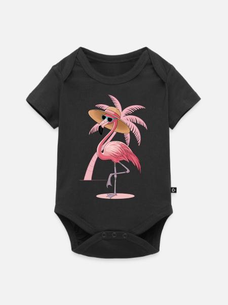 Flamingo mit Sonnenhut - Baby Premium Kurzarmbody - Schwarz