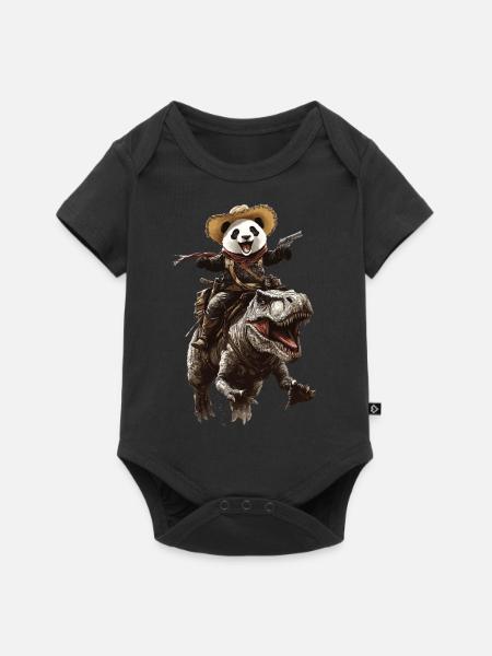 Panda - Baby Premium Kurzarmbody - Schwarz