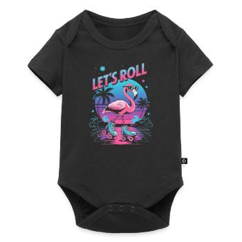 Flamingo on Roller Skates - Retro 80s - Baby Premium short-sleeve bodysuit - black - Front