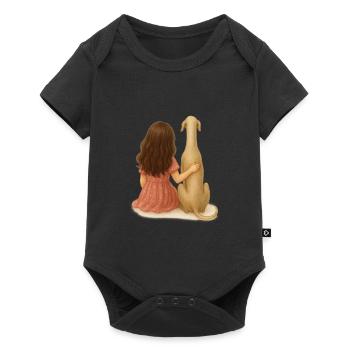 Petite fille avec lévrier aquarelle - Body à manches courtes Premium Bébé - noir - Devant