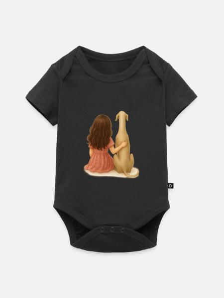 Kleines Mädchen mit Windhund – Aquarell - Baby Premium Kurzarmbody - Schwarz