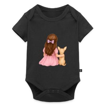 Little brunette girl with chihuah - Baby Premium short-sleeve bodysuit - black - Front