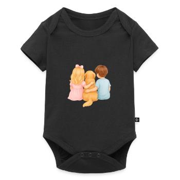 Deux enfants avec un Golden Retriever – Jeunes filles - Body à manches courtes Premium Bébé - noir - Devant