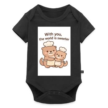 Avec vous, le monde est plus doux - Loutre Kawaii mignonne - Body à manches courtes Premium Bébé - noir - Devant
