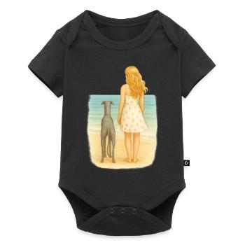 Love my Life – Frau mit Windhund am Strand - Baby Premium Kurzarmbody - Schwarz - Vorne